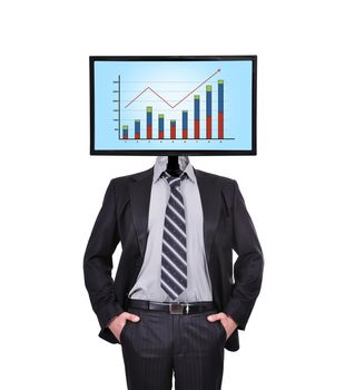 businessman and monitor with chart for a head
