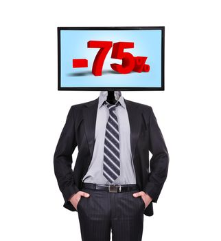 businessman and monitor with discount for a head