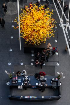 Editorial - Montreal, Canada - Montreal Fine Arts Museum Reception Hall with a Beautiful Sculpture of Chihuly (the Sun)