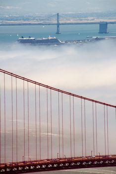 Golden Gate Bridge and Bay Bridge, San Francisco Bay, San Francisco, California, USA