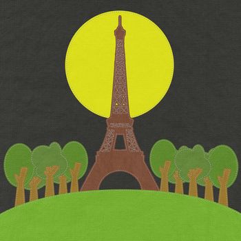 Eiffel tower, Paris. France in stitch style on fabric background