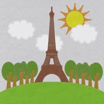 Eiffel tower, Paris. France in stitch style on fabric background