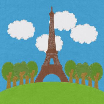 Eiffel tower, Paris. France in stitch style on fabric background