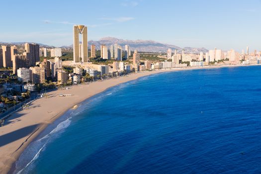 Benidorm alicante skyline high angle view of Poniente beach playa at spain