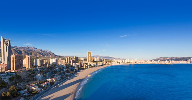 Benidorm alicante skyline high angle view of Poniente beach playa at spain