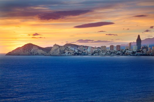 Benidorm Alicante sunset playa de Poniente beach in Spain Valencian community