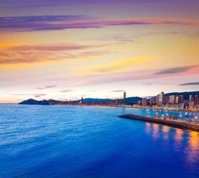 Benidorm Alicante sunset playa de Poniente beach in Spain Valencian community