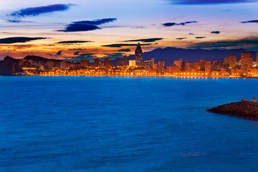 Benidorm Alicante sunset playa de Poniente beach in Spain Valencian community