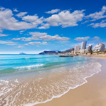 Calpe playa Cantal Roig beach near Penon de Ifach at Alicante spain