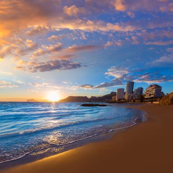 Calpe Alicante sunset at beach Cantal Roig in Mediterranean Spain