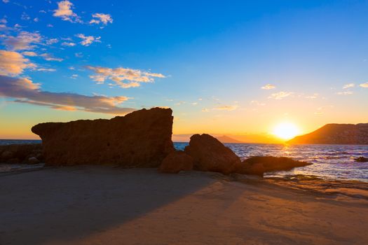 Calpe Alicante sunset at beach Cantal Roig in Mediterranean Spain