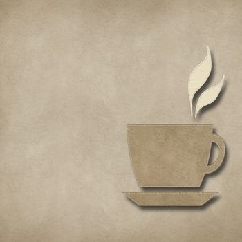 Coffee with stitch style on leather background