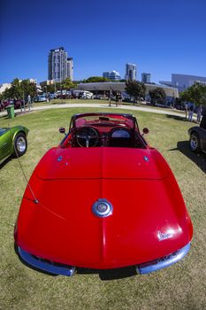 Gold Coast, QLD - SEPTEMBER 16: Chevy Corvettes and others on display at the Gold Coast "Corvettes on Display" classic car show at Gold Coast QLD , Australia September 16, 2013.