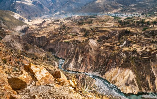 Colca Canyon view from hiking path in Chivay, near Arequipa, Peru