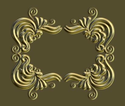 Gold ornate picture frame 3d rendered background.