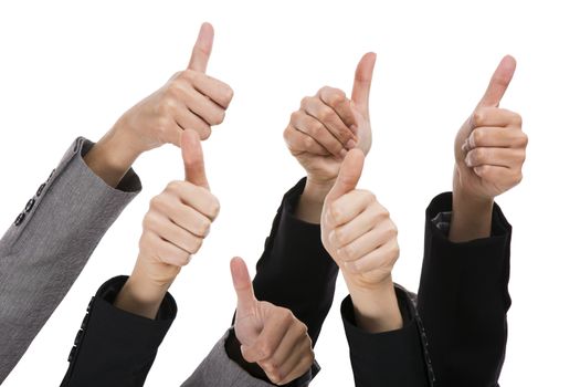 Sucess concept with hands making thumbs up over a white background 