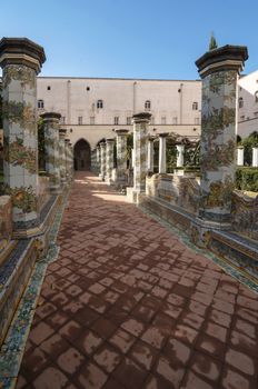 the beautiful cloister next to St Chiara Church in Naples, Italy