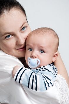 Portrait baby with happy mother 