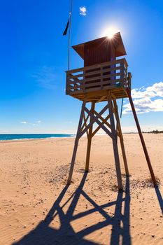 Canet de Berenguer beach in Valencia lifeguard house at mediterranean Spain