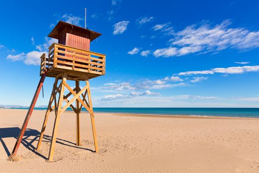 Canet de Berenguer beach in Valencia lifeguard house at mediterranean Spain