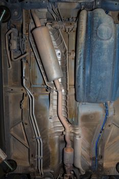 Car underbody exhaust pipe fuel tank of used vehicle