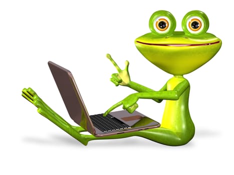 3d illustration merry green frog with notebook