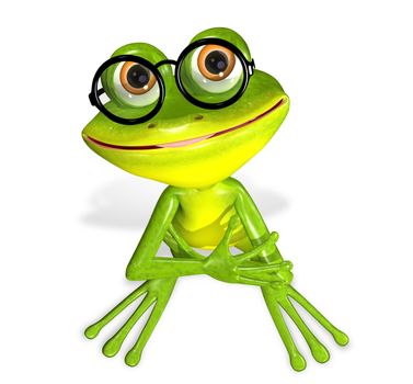 3d illustration merry green frog in the glasses