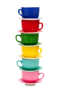 Beautiful color cups on a white background