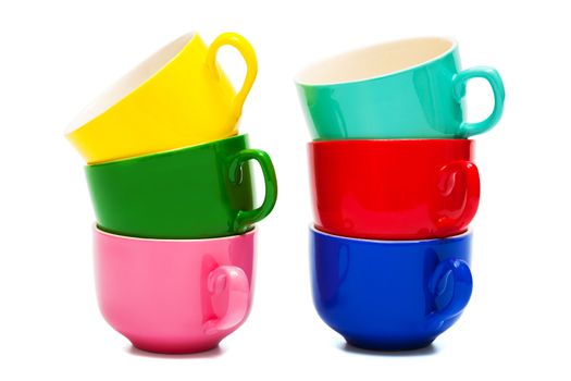 Beautiful color cups on a white background