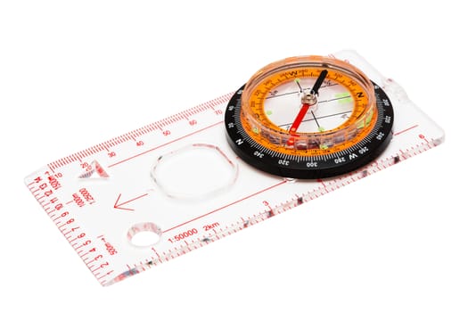 compass with a transparent ruler on a white background