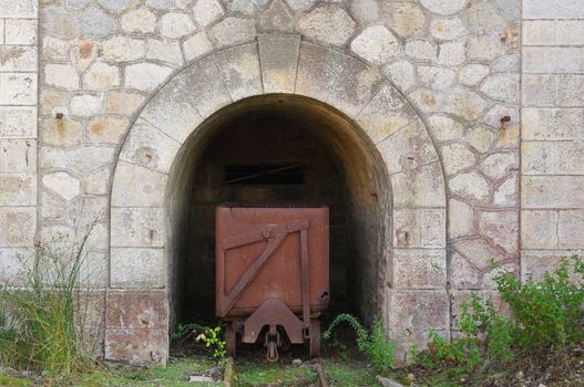 An old wagon in the mine used to transport material