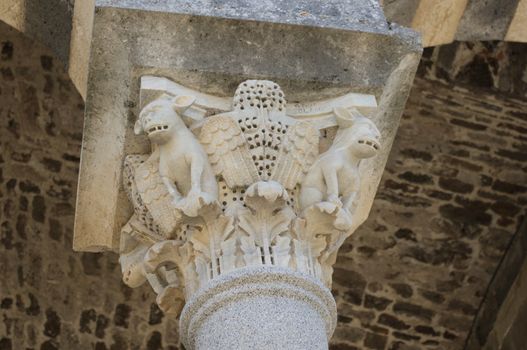 Romanesque capital. Detail of the Basilica "Saccargia" (Sardinia)