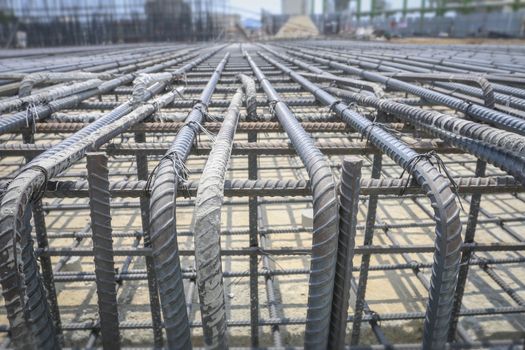 Reinforce iron cage in a construction site in sunny day