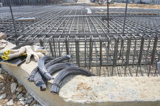 Reinforce iron cage in a construction site in sunny day