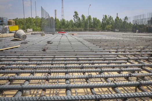 Reinforce iron cage in a construction site in sunny day