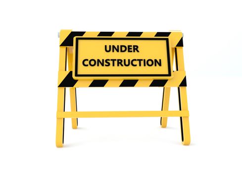 3D Under construction warning sign with white background