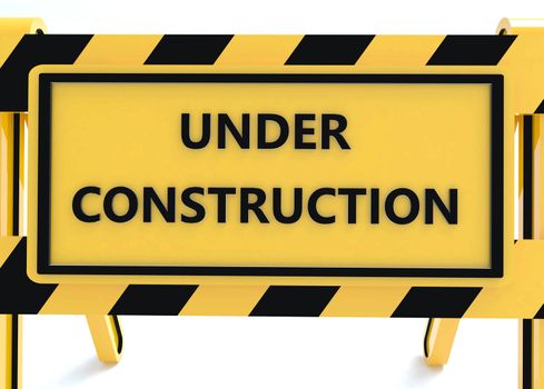 3D Under construction warning sign with white background