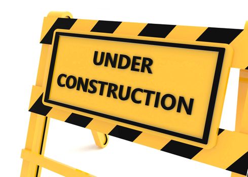 3D Under construction warning sign with white background