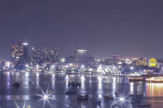  Night scene of Pattaya bay in Thailand , Most popular of tourism place