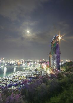  Night scene of Pattaya bay in Thailand , Most popular of tourism place
