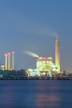 Power plant with bay on night time