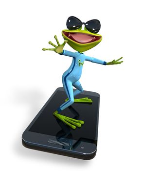 abstract illustration of the green frog with a smartphone