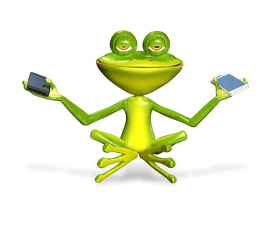 abstract illustration of the green frog with a smartphone