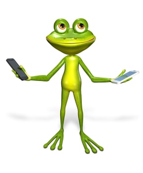 abstract illustration of the green frog with a smartphone