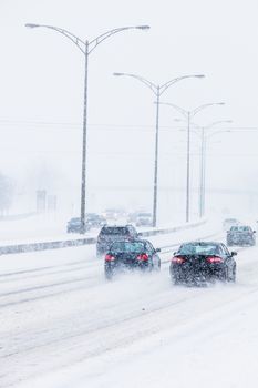 Blizzard on the Road and bad Visibility - all logo, company and car plate removed or modified.