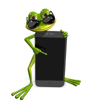 abstract illustration of the green frog with a smartphone