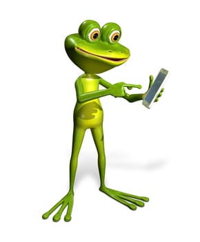 abstract illustration of the green frog with a smartphone