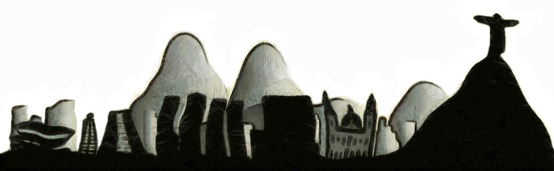 Expressionistic drawing of the Rio de Janeiro skyline