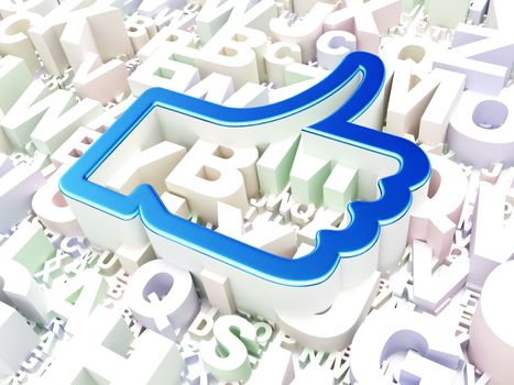 Social media concept: Thumb Up on alphabet background, 3d render