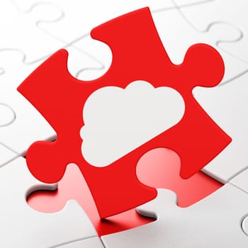 Cloud technology concept: Cloud on Red puzzle pieces background, 3d render